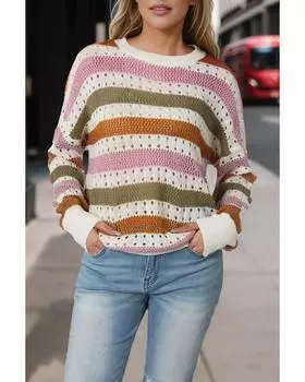 Azura Exchange Полосатый ажурный вязаный свободный свитер M разноцветный