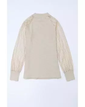 Azura Exchange Полосатый сетчатый топ с длинными рукавами и ребристым узором XL абрикосовый