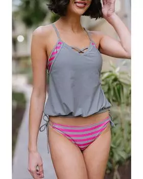 Azura Exchange Полосатый светло-серый танкини M серый