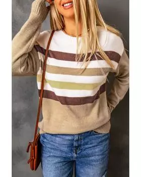 Azura Exchange Полосатый свитер с длинными рукавами L хаки