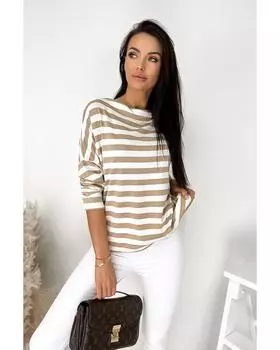 Azura Exchange Полосатый топ цвета хаки с длинными рукавами и вырезом-лодочкой M хаки