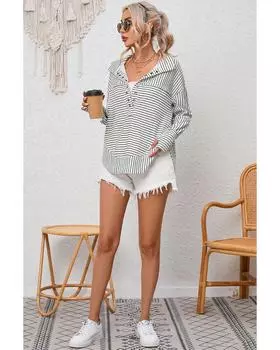 Azura Exchange Полосатый топ с V-образным вырезом и вырезом на плече M белый