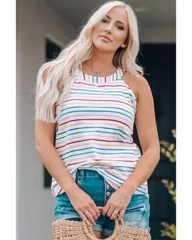 Azura Exchange Полосатый топ-топ с бретелью через шею M белый