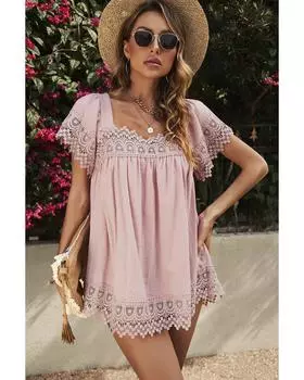 Azura Exchange Pom Pom Splicing Square Neck Blouse M розовый