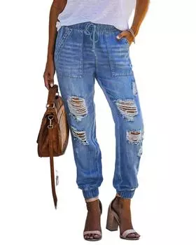 Azura Exchange Потертые джинсовые джоггеры S небесно-голубой