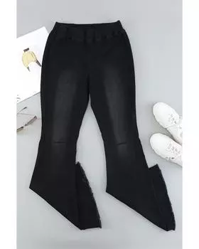 Azura Exchange Потертые расклешенные джинсовые брюки S чёрный