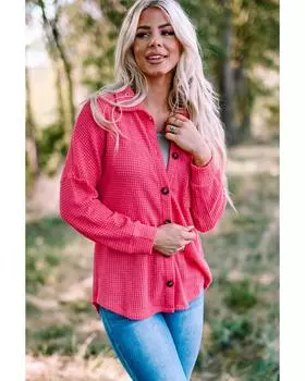 Azura Exchange Повседневная рубашка из вафельного трикотажа на пуговицах M розовый