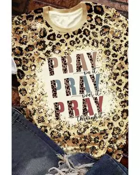 Azura Exchange PRAY Print Bleached T-shirt M леопардовый