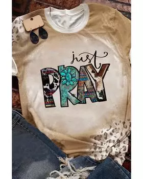 Azura Exchange Pray Western Fashion Leopard Bleached Tee S хаки