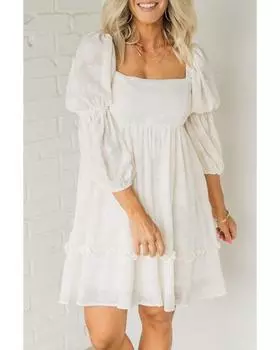 Azura Exchange Premium Jacquard Bubble Sleeve Mini Dress XL белый