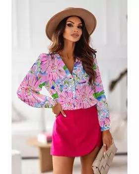 Azura Exchange Print Buttoned V Neck Shirt M розовый