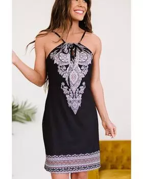 Azura Exchange Print Keyhole Front Dress S чёрный