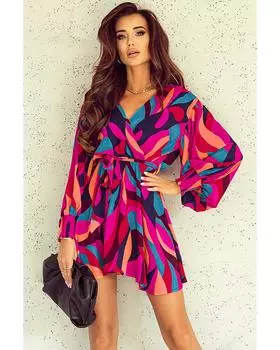 Azura Exchange Мини-платье с набивным рисунком и рукавами-фонариками L красный