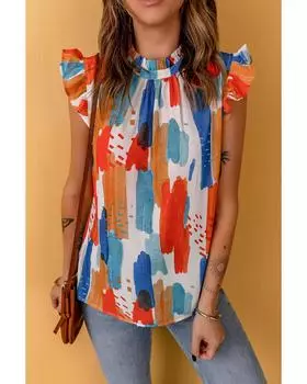 Azura Exchange Printed Ruffle Flutter Sleeve Tank Top 2XL разноцветный