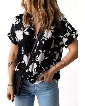 Azura Exchange Блузка с коротким рукавом и принтом S чёрный