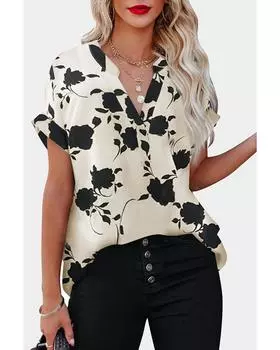 Azura Exchange Printed Short Sleeve Blouse S абрикосовый