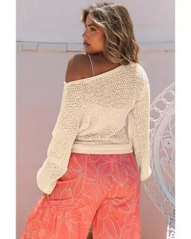 Azura Exchange Прозрачный ажурный вязаный свитер L абрикосовый