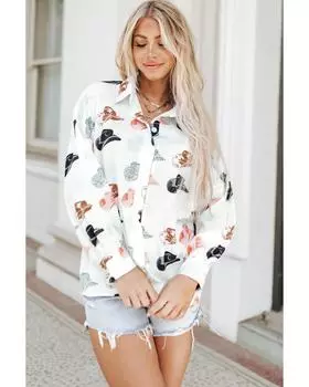 Azura Exchange Puff Sleeve Button Up Shirt S белый
