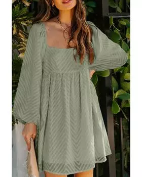 Azura Exchange Puff Sleeve Square Neck Babydoll Dress L серый