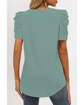 Azura Exchange Puff Sleeve V-Neck T-Shirt L зелёный