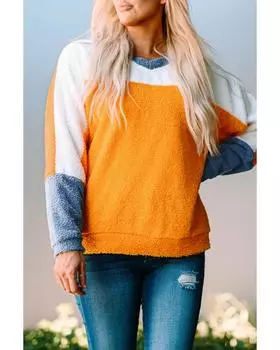 Azura Exchange Пуловер с рукавами «летучая мышь» с цветными блоками S оранжевый