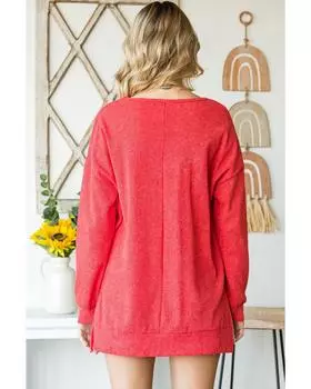 Azura Exchange Пуловер с вафельной вязкой и боковыми разрезами S красный