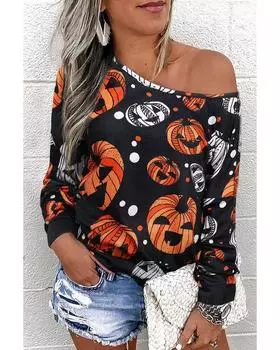 Azura Exchange Pumpkin Face Crew Neck Top L чёрный