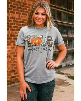 Azura Exchange Pumpkin Leopard T-Shirt - Love Fall Yall 2XL серый