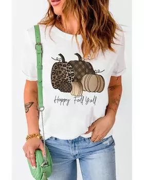 Azura Exchange Pumpkin Print Graphic T-Shirt for Fall XL белый