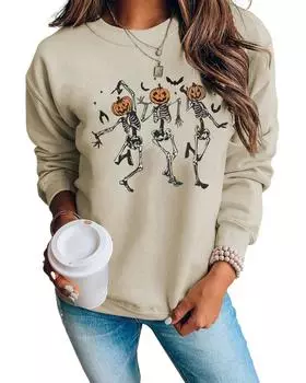Azura Exchange Pumpkin Skull Graphic Crew Neck Sweatshirt XL хаки