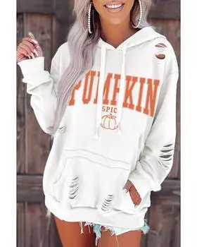 Azura Exchange Pumpkin Spice Distressed Hoodie 2XL белый