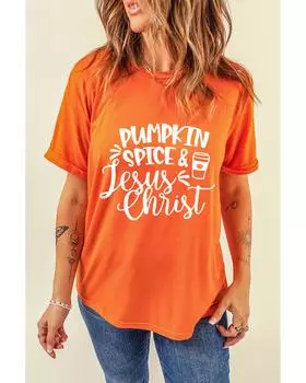 Azura Exchange Футболка с рисунком тыквы и Иисуса Христа S оранжевый
