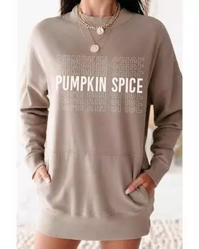 Azura Exchange Pumpkin Spice Print Sweatshirt Dress L хаки