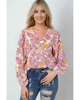 Azura Exchange Purple Boho Paisley Printed Peasant Sleeve Blouse XL фиолетовый