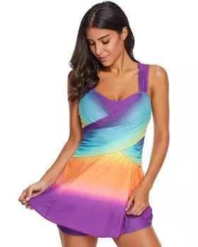 Azura Exchange Purple Ombre Tie Dye Swim Dress with Shorts M фиолетовый