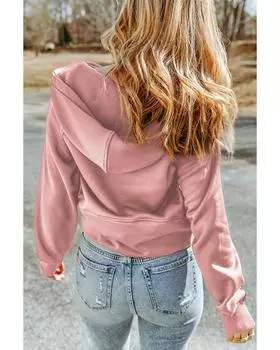 Azura Exchange Толстовка с капюшоном и карманом-кенгуру на четверть молнии XL розовый