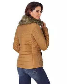 Azura Exchange Quilted Jacket with Faux Fur Collar Trim 2XL верблюд