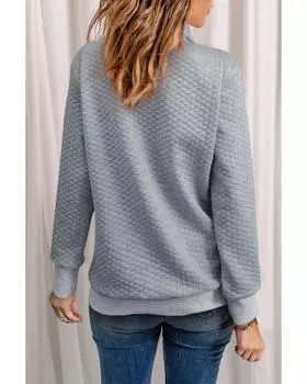 Azura Exchange Стеганая толстовка-пуловер со стоячим воротником и ложным передним карманом S серый