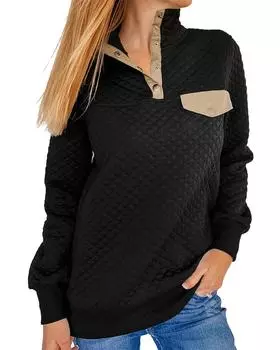 Azura Exchange Quilted Stand Neck Sweatshirt with Fake Front Pocket L чёрный