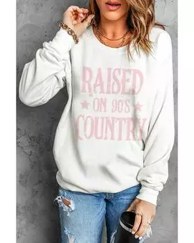 Azura Exchange RAISED ON 90S COUNTRY Print Pullover Sweatshirt S бежевый