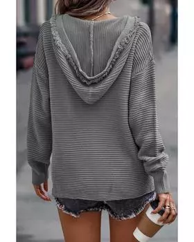 Azura Exchange ребристый свитер с V-образным вырезом и капюшоном M серый