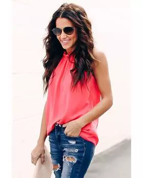 Azura Exchange Red Ruffle Trim Neckline Tank Top S красный