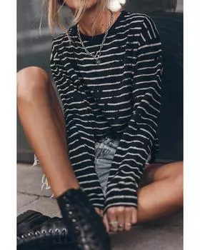 Azura Exchange Retro Striped Long Sleeve Top XL чёрный