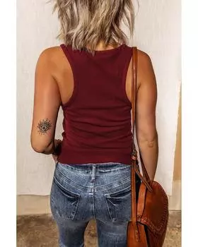 Azura Exchange Ribbed Buttoned Tank XL красный