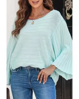 Azura Exchange Топ «летучая мышь» с ребристым узором 2XL зелёный