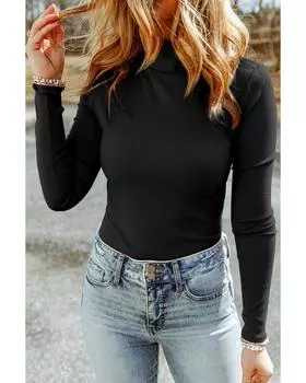 Azura Exchange Ribbed Knit High Neck Long Sleeve Top XL чёрный