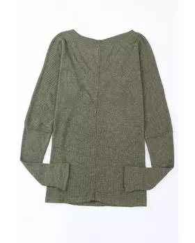 Azura Exchange Топ с длинными рукавами и V-образным вырезом в рубчик M зелёный