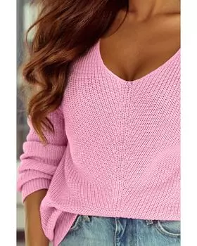 Azura Exchange Трикотажный свитер с V-образным вырезом L розовый