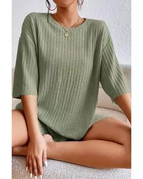 Azura Exchange Ribbed Loose Fit Two Piece Lounge Set L зелёный