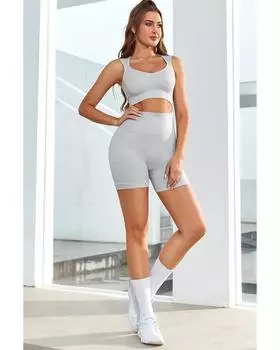 Azura Exchange Ribbed Sleeveless Gym Top with Joint Straps M серый